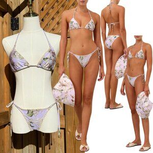 🆕 ZIMMERMANN 🧿 NWOT Acacia Crochet Edge Bikini, Lilac Floral MIX SZ 0/1 US 2/4
